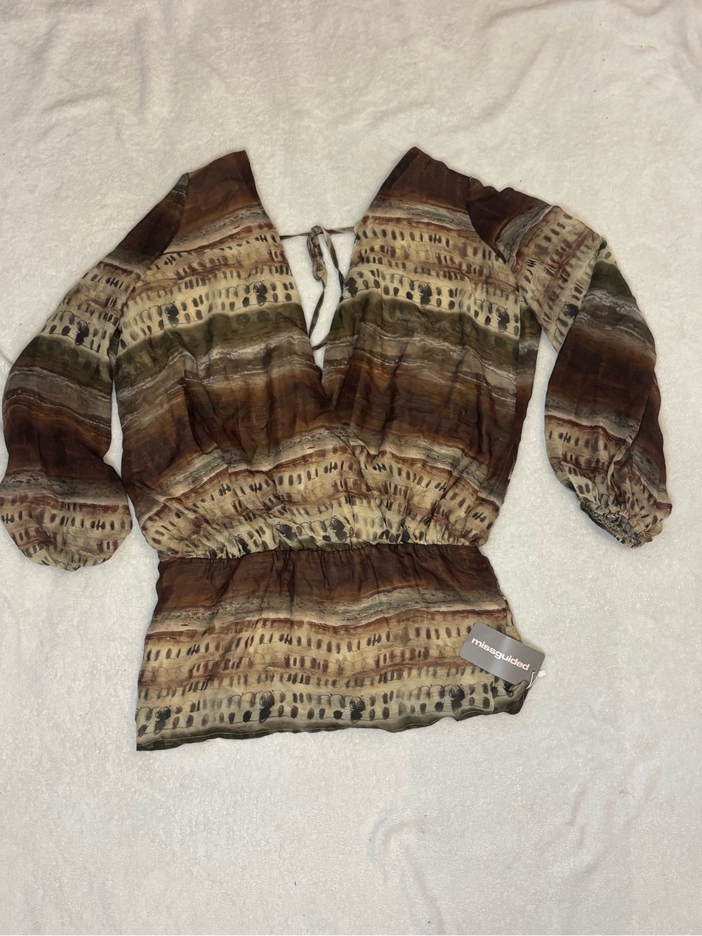 Missguided Brown Patterned Peasant Blouse